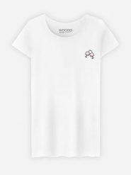 WOOOP Koszulka "Tchin Tchin" w kolorze białym rozmiar: S. Białe bluzki Wooop, s, bez wzorów, z bawełny, bez kołnierzyka, bez ramiączek. Za 56.99 zł.