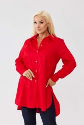 Klasyczna czerwona koszula Elena zapinana na guziki, asymetryczny krój PLUS SIZE XXL OVERSIZE JESIEŃ. Czerwone koszule Moda Size Plus Iwanek, plus size, bez wzorów, z bawełny, biznesowe, z asymetrycznym kołnierzem, plus size, bez ramiączek. Za 199.90 zł.