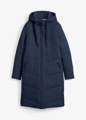 Pikowany płaszcz z podszewką z pluszu w kapturze. Niebieskie płaszcze bonprix, bez wzorów, bez kaptura. Za 309.99 zł.