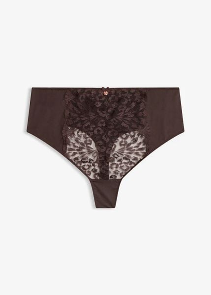Figi z wysokim stanem ze szlachetnym haftem. Brązowe figi bonprix, bez wzorów. Za 62.99 zł.