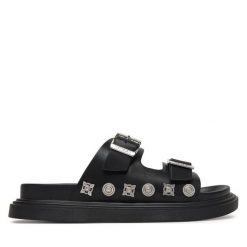 Klapki Just Cavalli. Czarne klapki Just Cavalli, bez wzorów, bez obcasa. Za 829.99 zł.