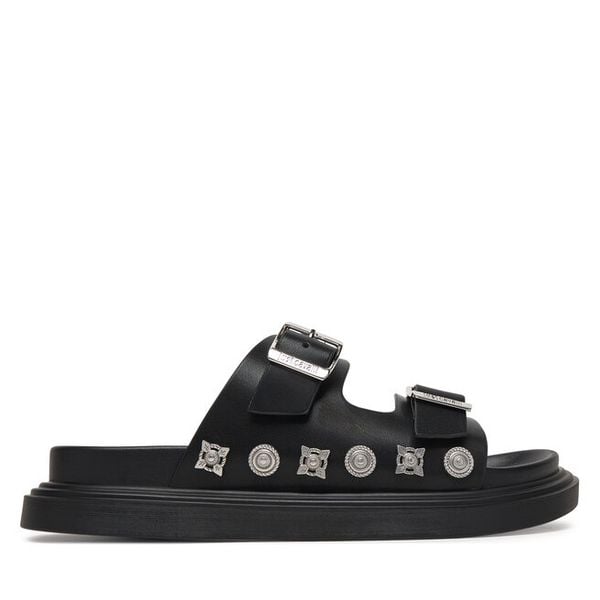 Klapki Just Cavalli. Czarne klapki Just Cavalli, bez wzorów, bez obcasa. Za 829.99 zł.