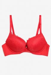 Czerwony Biustonosz Push Up z Ozdobną Koronką i Zawieszką Gialine. Czerwone biustonosze Renee, z aplikacjami, z koronki. Za 34.99 zł.