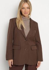 Brązowa Jednorzędowa Marynarka Ozdobiona Guzikami na Rękawach Ridvire. Brązowe marynarki i żakiety Born2be, l, bez wzorów, eleganckie. Za 139.99 zł.