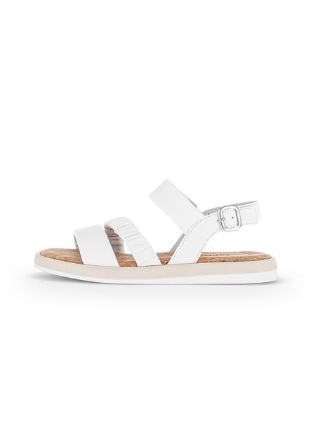 Gabor Skórzane sandały w kolorze bialym rozmiar: 40. Białe sandały Gabor, bez wzorów, ze skóry, klasyczne, z otwartym noskiem, bez obcasa, bez zapięcia. Za 134.53 zł.