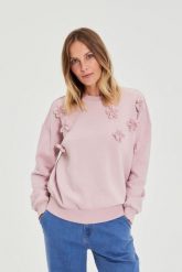Bluza z kwiatkami różowa. Czerwone bluzy MOODO, l, bez wzorów, z bawełny, bez kaptura. Za 129.99 zł.