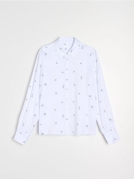 Koszula z wiskozy - biały. Białe koszule Sinsay, l, bez wzorów, z wiskozy, bez kołnierzyka, bez ramiączek. Za 39.99 zł.