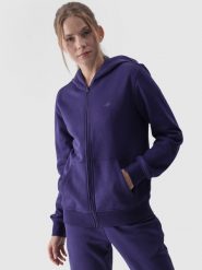 4F Bluza dresowa rozpinana z kapturem damska - granatowa S. Niebieskie bluzy 4f, s, bez wzorów, z bawełny, z kapturem. W wyprzedaży za 119.99 zł.