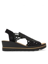 Rieker Sandały CEO-67465-00 Czarny. Czarne sandały Rieker, bez wzorów, z materiału, bez obcasa, na koturnie, bez zapięcia. Za 349.99 zł.