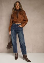 Niebieskie Jeansy Mom Fit High Waist z Dodatkiem Wiskozy Ativite. Niebieskie jeansy Renee, l, bez wzorów, z podwyższonym stanem. Za 99.99 zł.