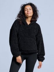 Bluza z kapturem Fluffy - damska - na cztery pory roku - Teddy - czarna. Czarne bluzy POEDERBAAS, xl, bez wzorów, z materiału, z kapturem. Za 199.42 zł.