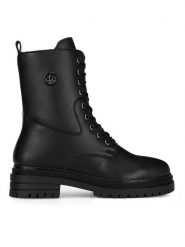Rieker Botki Y3115-00 Czarny. Czarne botki Rieker, bez wzorów, ze skóry, bez obcasa, na płaskiej podeszwie, bez zapięcia. Za 343.99 zł.