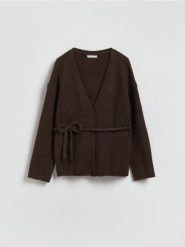 Kardigan z wiązaniem - brązowy. Brązowe kardigany Reserved, l, bez wzorów, z dzianiny. Za 149.99 zł.