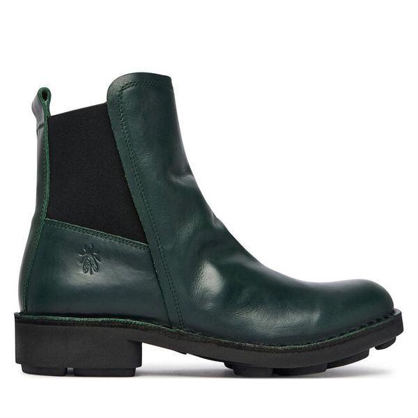 Botki Fly London. Zielone botki Fly London, bez wzorów, bez obcasa, na słupku, bez zapięcia. Za 749.99 zł.