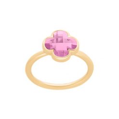 Pierścionek Mini Icons koniczyna z różowym kryształem, pozłacany. Czerwone pierścionki Lilou, pozłacane. Za 159.00 zł.