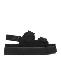 Sandały Roxy. Czarne sandały Roxy, bez wzorów, bez obcasa, na płaskiej podeszwie, bez zapięcia. Za 179.99 zł.