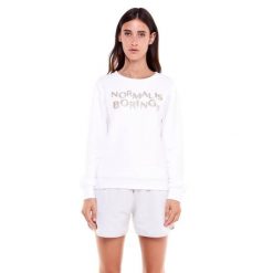 Bluza z ściągacze na co dzień na siłownię. Białe bluzy sportowe LEONE 1947 APPAREL, bez wzorów, z bawełny, bez kaptura. W wyprzedaży za 129.42 zł.