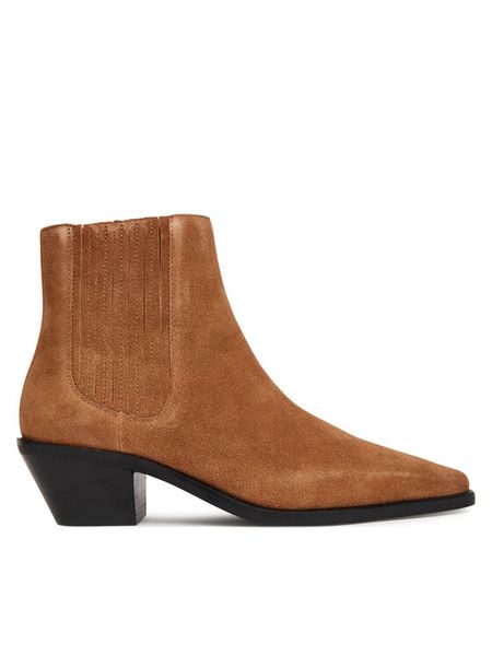 BOSS Botki Niara 50548781 Brązowy. Brązowe botki Boss, bez wzorów, ze skóry, bez obcasa, na słupku, bez zapięcia. Za 1,199.00 zł.