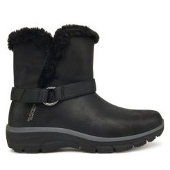 Botki Skechers. Czarne botki Skechers, bez wzorów, bez obcasa, na płaskiej podeszwie, bez zapięcia. Za 449.99 zł.