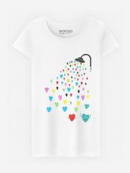 WOOOP Koszulka "Love Shower" w kolorze białym rozmiar: S. Białe bluzki Wooop, s, bez wzorów, z bawełny, bez kołnierzyka, bez ramiączek. Za 37.45 zł.
