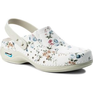 Klapki NURSING CARE - Berlin WG4APF1 Flowers. Białe klapki Nursing Care, bez wzorów, ze skóry ekologicznej, bez obcasa. W wyprzedaży za 219.00 zł.