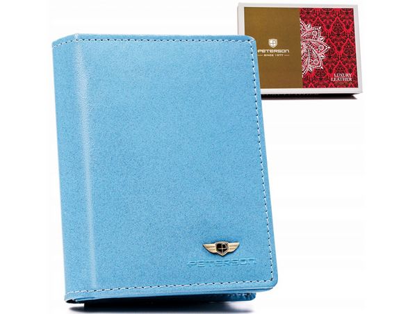 Portfel skórzany Peterson PTN 2549-BO niebieski. Niebieskie portfele Peterson, bez wzorów, ze skóry. Za 80.99 zł.
