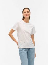 Vero Moda Koszulka w kolorze białym rozmiar: XS. Białe bluzki Vero Moda, xs, bez wzorów, z bawełny, bez kołnierzyka, bez ramiączek. Za 37.38 zł.