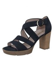 Paul Green Skórzane sandały w kolorze granatowym na obcasie rozmiar: 40,5. Niebieskie sandały Paul Green, bez wzorów, z nubiku, z otwartym noskiem, bez obcasa, na koturnie, bez zapięcia. Za 191.42 zł.