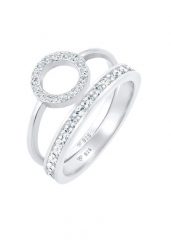 Elli PREMIUM Damska obrączka Duo Memorie Circle Geo Timeless z kryształami w srebrze próby 925 sterling silver Pierścionki 1 ct Damski. Szare pierścionki Elli PREMIUM, srebrne. Za 288.99 zł.