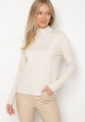 Ciemnobeżowy Gładki Sweter z Półgolfem w Stylu Casual Unallia. Brązowe swetry Born2be, l, bez wzorów, z jeansu, bez ramiączek. Za 59.99 zł.
