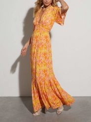 Milan Kiss Sukienka w kolorze pomarańczowo-żółtym rozmiar: XL. Żółte sukienki Milan Kiss, xl, bez wzorów, bez kołnierzyka, bez ramiączek, maxi. Za 215.77 zł.