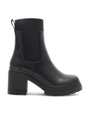 DeeZee Botki PEGGY WS2022-01 Czarny. Czarne botki DeeZee, bez wzorów, z syntetyku, bez obcasa, na słupku, bez zapięcia. Za 89.99 zł.