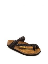 Comfortfusse Skórzane japonki w kolorze czarnym rozmiar: 38. Czarne klapki Comfortfüße, bez wzorów, z otwartym noskiem, bez obcasa. Za 252.99 zł.