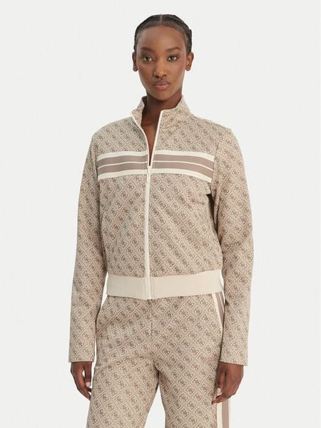 Guess Bluza V6GQ06 K2957 Beżowy Regular Fit. Brązowe bluzy Guess, l, z aplikacjami, z bawełny, bez kaptura. Za 284.99 zł.