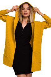 Oversizowy Kardigan z Kapturem - Miodowy. Pomarańczowe kardigany MOE, l, bez wzorów, z materiału. Za 253.90 zł.