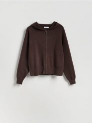 Rozpinany sweter z kapturem - brązowy. Brązowe kardigany Reserved, l, bez wzorów, z dzianiny. Za 139.99 zł.