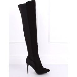 Muszkieterki na szpilce czarne 0H010 Black. Czarne kozaki ButyModne, z elastanu, bez obcasa, na szpilce, bez zapięcia. W wyprzedaży za 129.00 zł.
