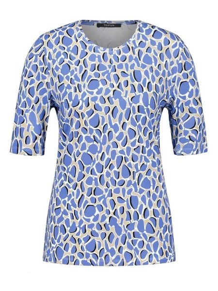 TAIFUN Koszulka w kolorze niebiesko-beżowym rozmiar: 38. Niebieskie bluzki Taifun, bez wzorów, bez kołnierzyka, bez ramiączek. Za 74.46 zł.