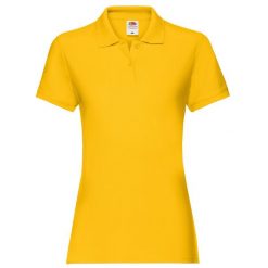 Damska Koszulka Polo Premium. Brązowe koszulki polo FRUIT OF THE LOOM, bez wzorów, bez ramiączek. Za 80.99 zł.