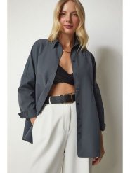 Happiness Istanbul Koszula w kolorze antracytowym rozmiar: 38. Czarne koszule Happiness Istanbul, bez wzorów, bez kołnierzyka, bez ramiączek. Za 60.99 zł.