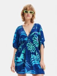 Desigual Sukienka letnia 23SWMW18 Granatowy Regular Fit. Niebieskie sukienki Desigual, na lato, xl, bez wzorów, z wiskozy, bez kołnierzyka, bez ramiączek. Za 219.99 zł.