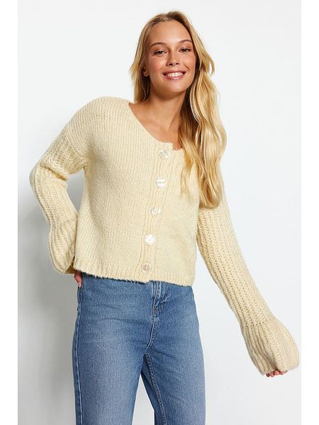 Trendyol Kardigan w kolorze kremowym rozmiar: M. Brązowe kardigany Trendyol, m, bez wzorów, ze splotem. Za 78.99 zł.
