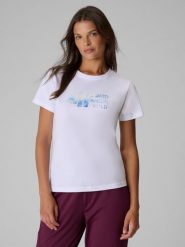 4F T-shirt regular z nadrukiem damski - biały XXL. Białe koszulki sportowe 4f, bez wzorów, z bawełny, bez ramiączek, trekkingowe. Za 69.99 zł.