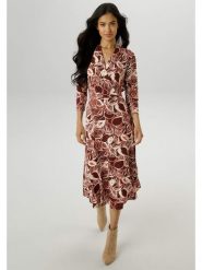 Aniston Sukienka w kolorze bordowo-beżowym rozmiar: 42. Brązowe sukienki Aniston, bez wzorów, z wiskozy, bez kołnierzyka, bez ramiączek, maxi, kopertowe. Za 95.99 zł.