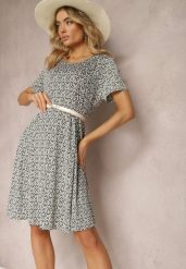 Zielona Wiskozowa Sukienka o Rozkloszowanym Fasonie z Ornamentalnym Wzorem Jasminas. Zielone sukienki Renee, l, bez wzorów, z wiskozy, boho, bez kołnierzyka, bez ramiączek, mini, rozkloszowane. Za 44.99 zł.
