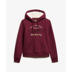 Damska bluza z kapturem z metalicznym logo Superdry Luxe. Brązowe bluzy Superdry, bez wzorów, ze skóry, z kapturem. W wyprzedaży za 332.45 zł.