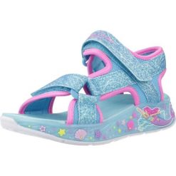 Sandały SKECHERS LIGHTS MERMAID DR Niebieski. Niebieskie sandały Skechers, bez wzorów, z tkaniny, bez obcasa, bez zapięcia. Za 215.99 zł.