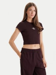 Calvin Klein Jeans T-Shirt LV047AB802 Brązowy Slim Fit. Brązowe t-shirty Calvin Klein Jeans, m, bez wzorów, z bawełny, bez kołnierzyka, bez ramiączek. Za 139.99 zł.