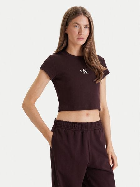 Calvin Klein Jeans T-Shirt LV047AB802 Brązowy Slim Fit. Brązowe t-shirty Calvin Klein Jeans, m, bez wzorów, z bawełny, bez kołnierzyka, bez ramiączek. Za 139.99 zł.