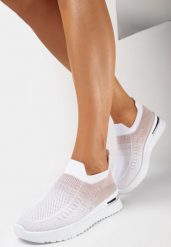 Biało-Różowe Wsuwane Buty Sportowe z Elastyczną Cholewką z Efektem Ombre Erimla. Białe obuwie sportowe Born2be, bez zapięcia. Za 49.99 zł.